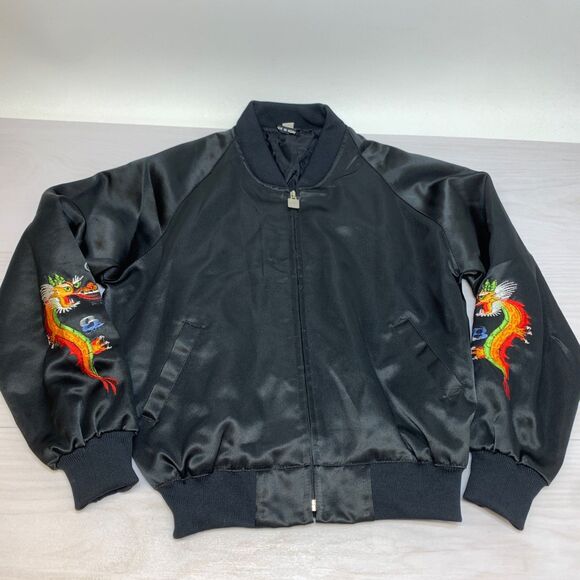 Vintage Korea Souvenir Embroidered Satin Bomber Jacket Military Style Size 13/14 - Picture 7 of 13